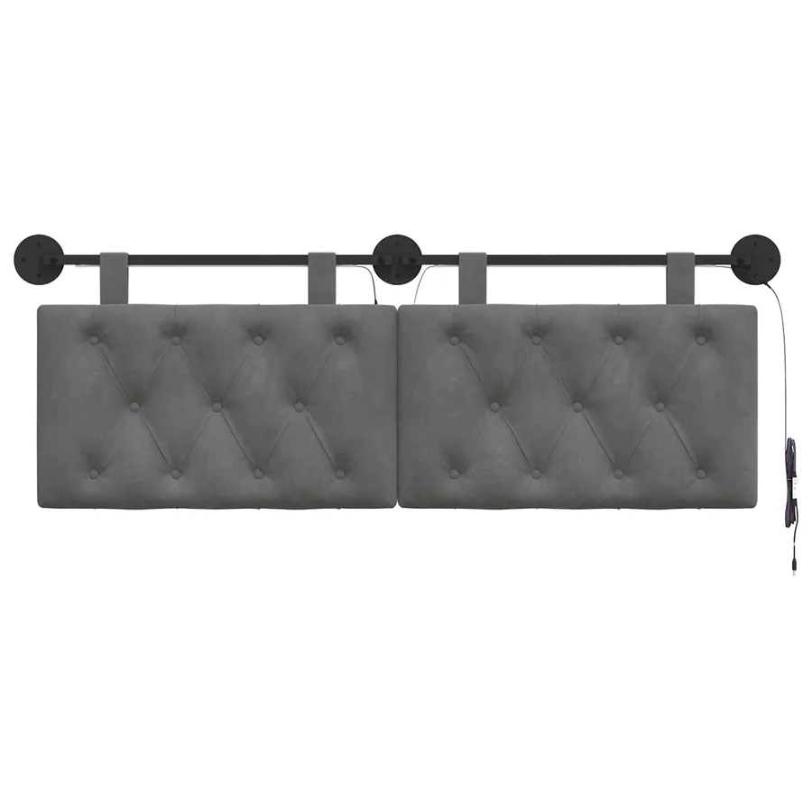Tête de lit suspendue Avec lumière LED Gris foncé Velours - 6