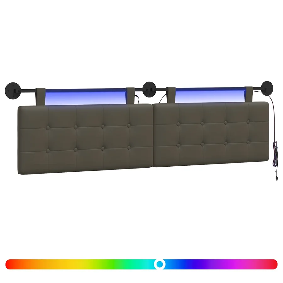 Tête de lit suspendue Avec lumière LED Gris Simili cuir - 2
