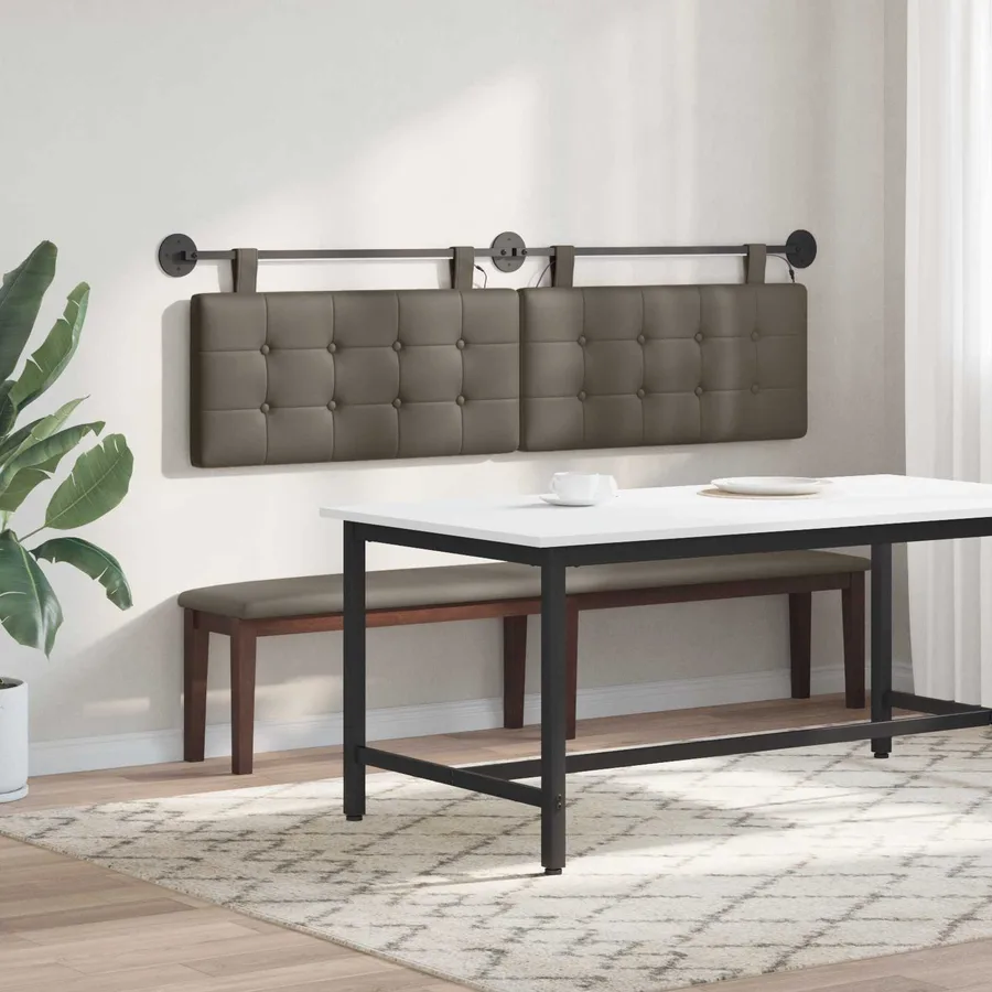 Tête de lit suspendue Avec lumière LED Gris Simili cuir - 4