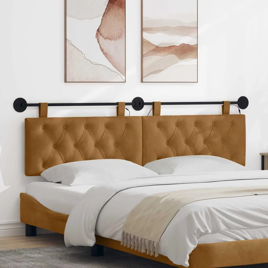 Tête de lit suspendue Avec lumière LED Marron Velours