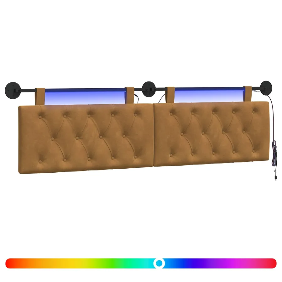 Tête de lit suspendue Avec lumière LED Marron Velours - 2