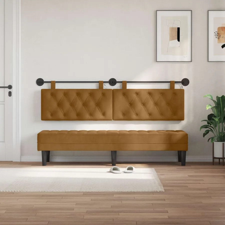 Tête de lit suspendue Avec lumière LED Marron Velours - 3