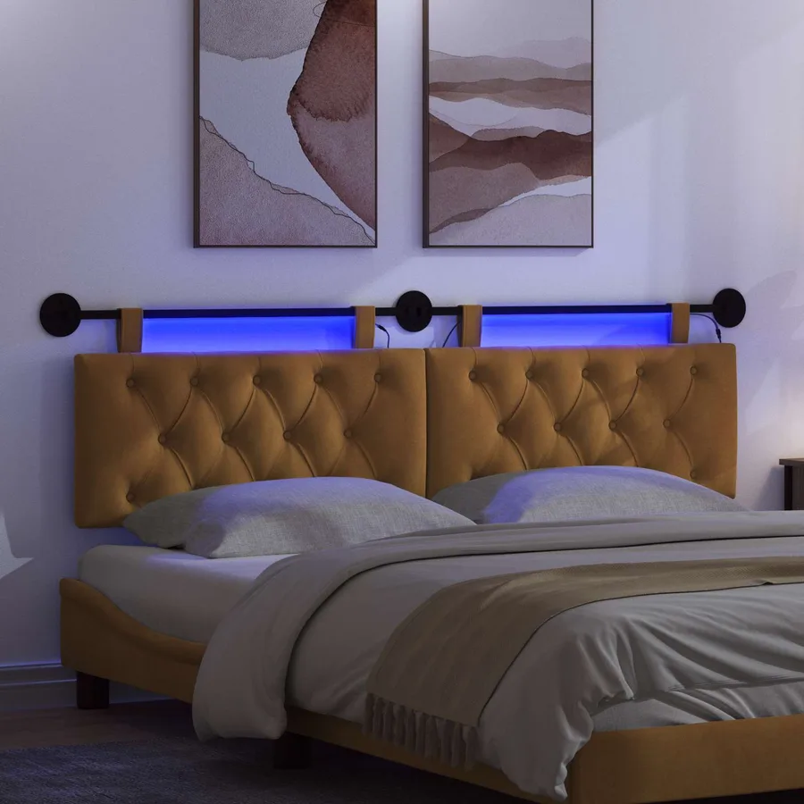 Tête de lit suspendue Avec lumière LED Marron Velours - 5