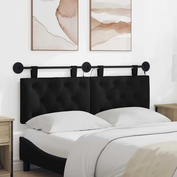 Tête de lit suspendue Avec lumière LED Noir Tissu
