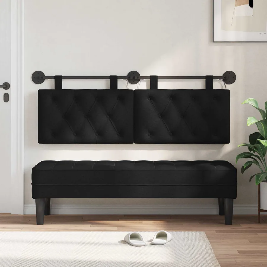 Tête de lit suspendue Avec lumière LED Noir Tissu - 3