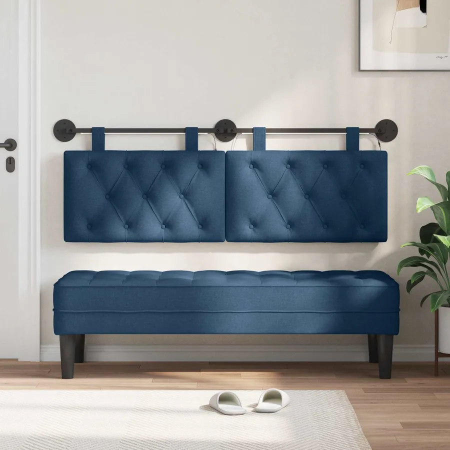 Tête de lit suspendue Avec lumière LED Bleu Tissu - 3