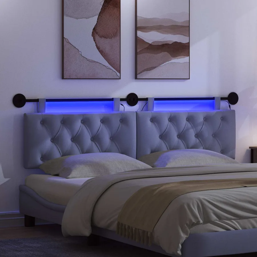 Tête de lit suspendue Avec lumière LED Bleu denim Tissu - 5
