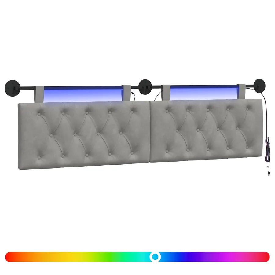 Tête de lit suspendue Avec lumière LED Gris clair Velours - 2