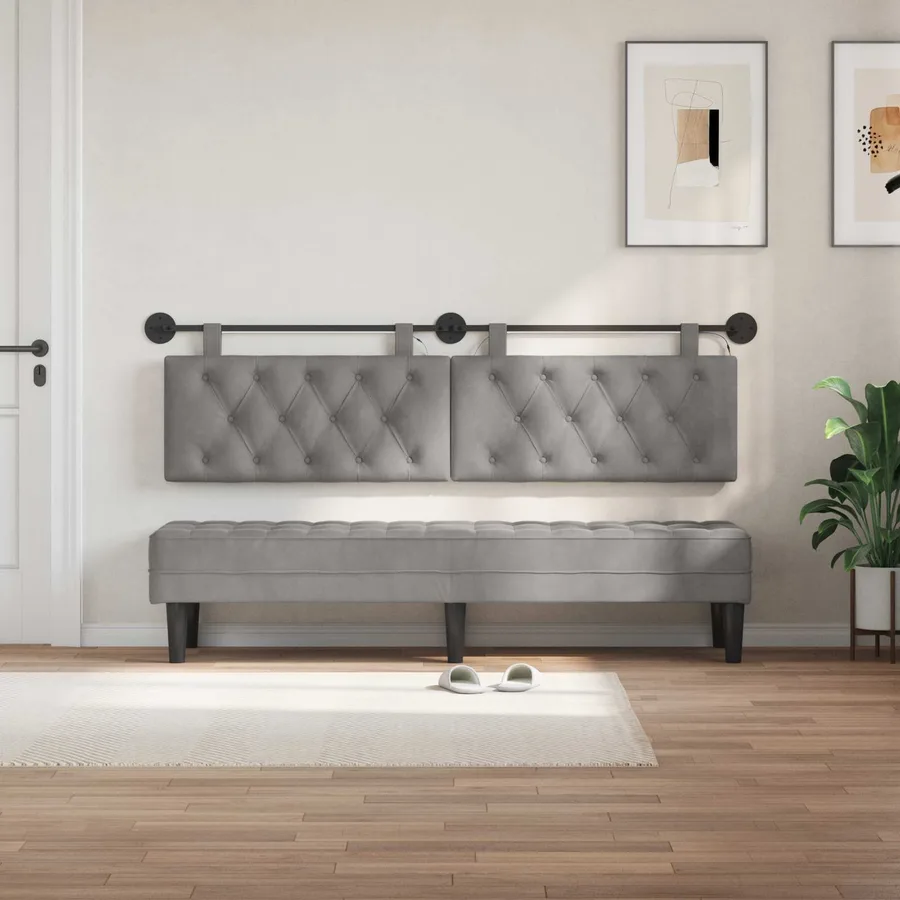 Tête de lit suspendue Avec lumière LED Gris clair Velours - 3