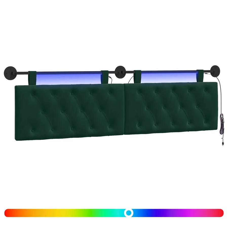 Tête de lit suspendue Avec lumière LED Vert foncé Velours - 2
