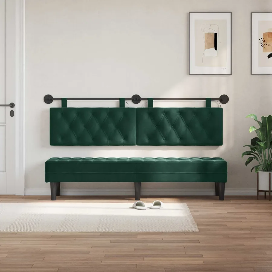 Tête de lit suspendue Avec lumière LED Vert foncé Velours - 3