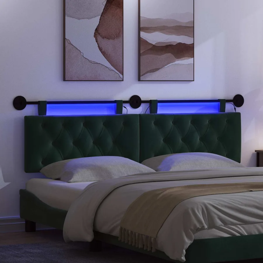 Tête de lit suspendue Avec lumière LED Vert foncé Velours - 5