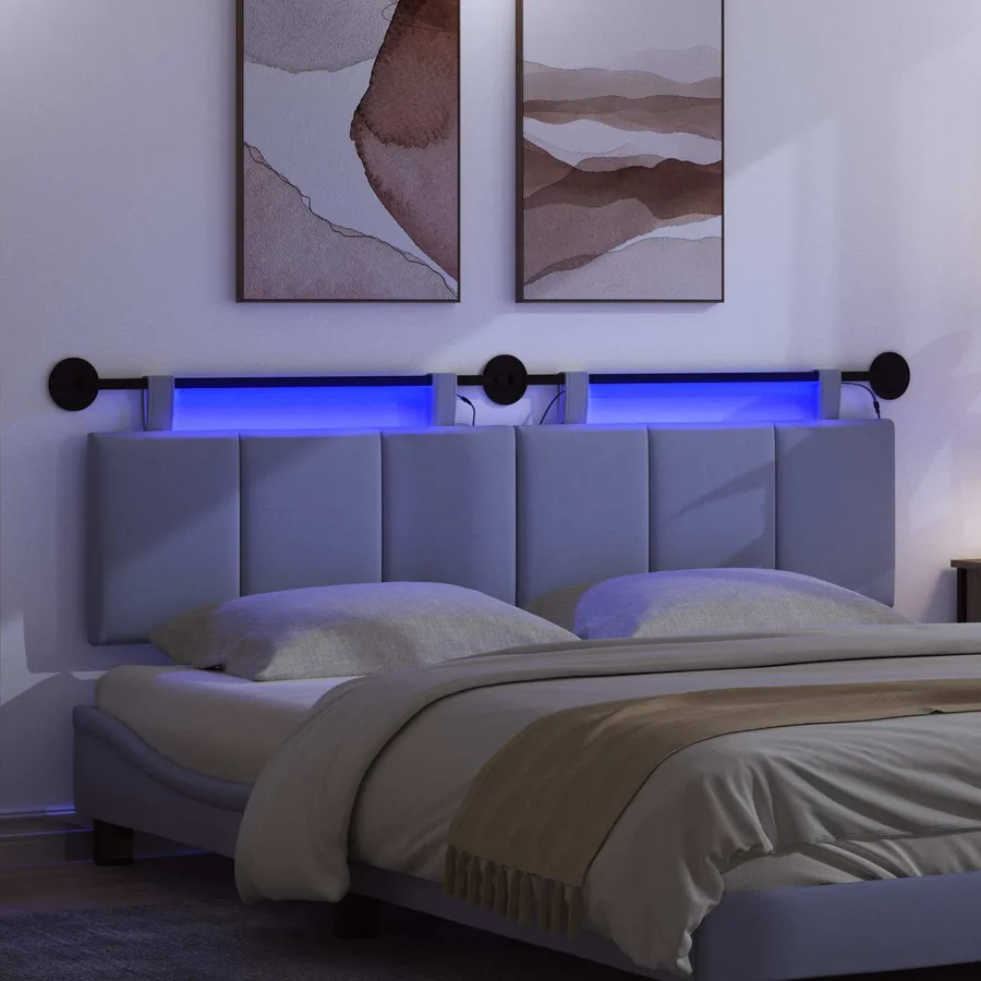 Tête de lit suspendue Avec lumière LED Bleu denim Tissu - 5
