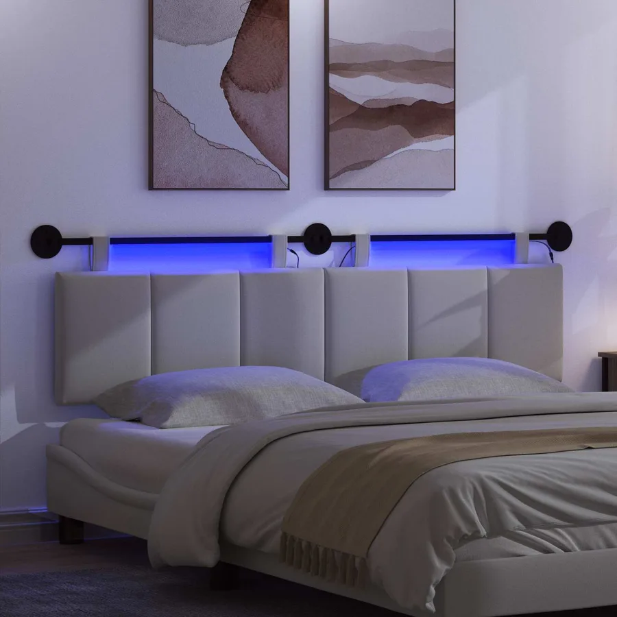 Tête de lit suspendue Avec lumière LED Blanc Tissu - 5
