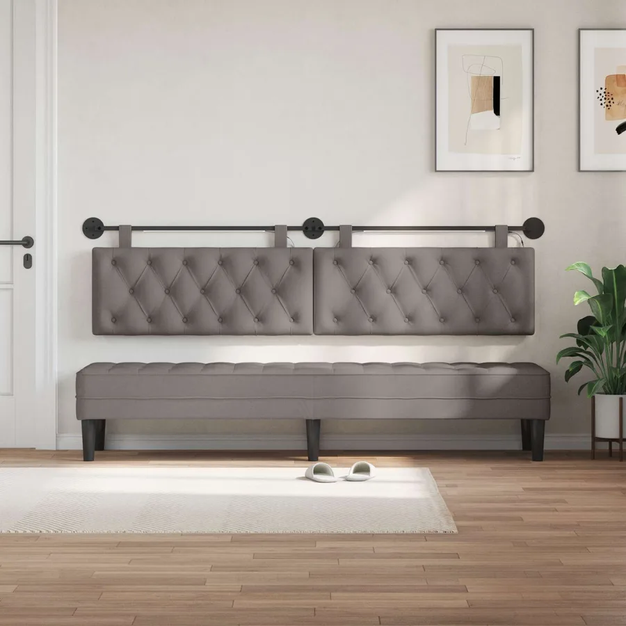 Tête de lit suspendue Avec lumière LED Taupe Tissu - 3
