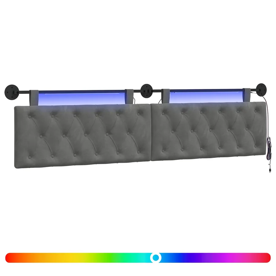 Tête de lit suspendue Avec lumière LED Gris foncé Velours - 2