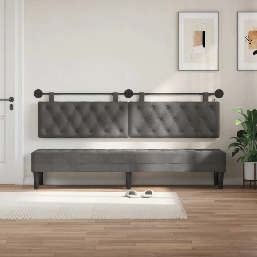 Tête de lit suspendue Avec lumière LED Gris foncé Velours - 3