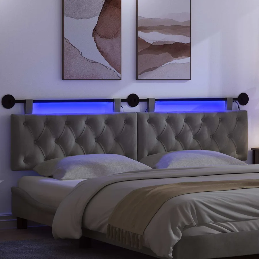Tête de lit suspendue Avec lumière LED Gris foncé Velours - 5