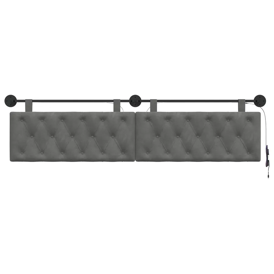 Tête de lit suspendue Avec lumière LED Gris foncé Velours - 6