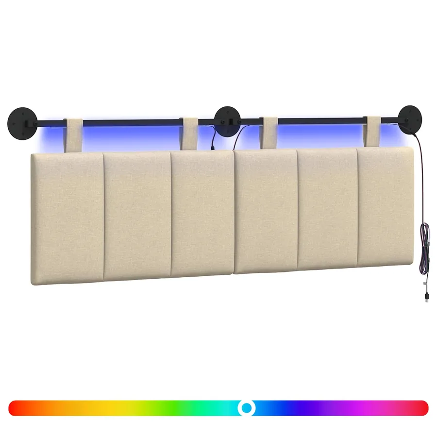 Tête de lit suspendue Avec lumière LED Crème Tissu - 2