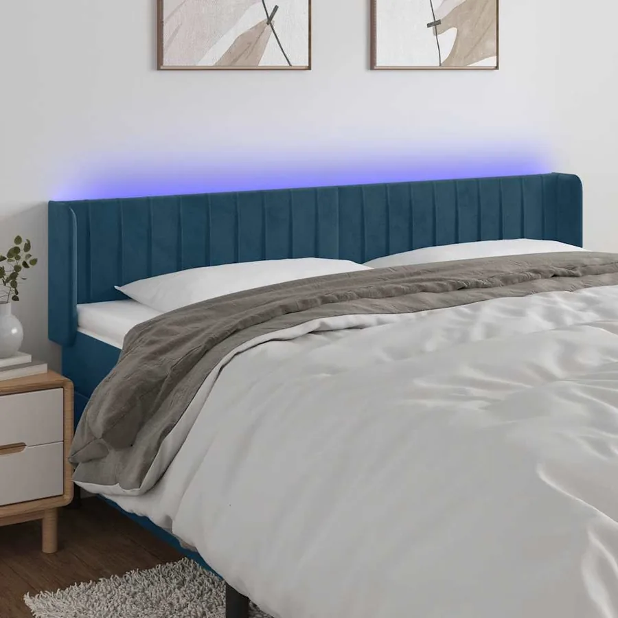 Tête de lit à LED Bleu foncé 203x16x78/88 cm Velours