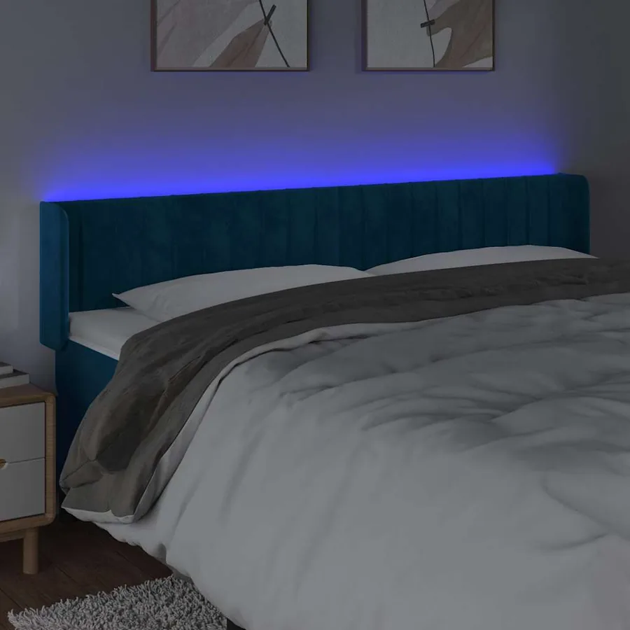 Tête de lit à LED Bleu foncé 203x16x78/88 cm Velours - 4