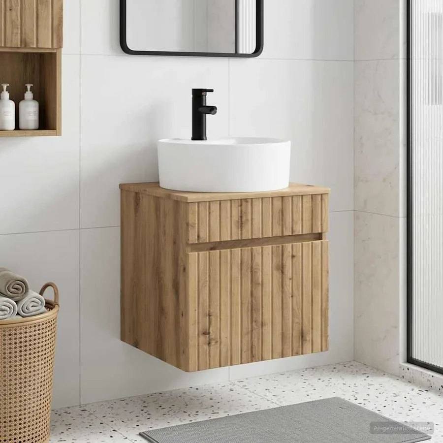 Meuble de lavabo mural Chêne artisanal 49 x 44,5 x 65 cm