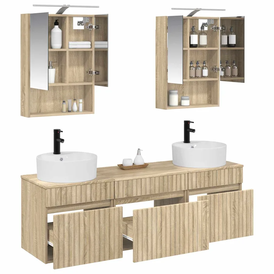 Ensemble d'armoire de salle de bain 5 pcs Chêne Sonoma - 3