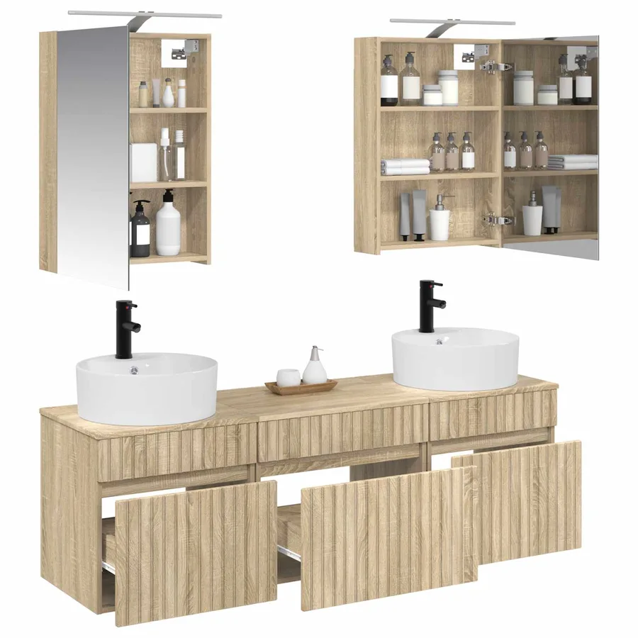 Ensemble d'armoire de salle de bain 5 pcs Chêne Sonoma - 3