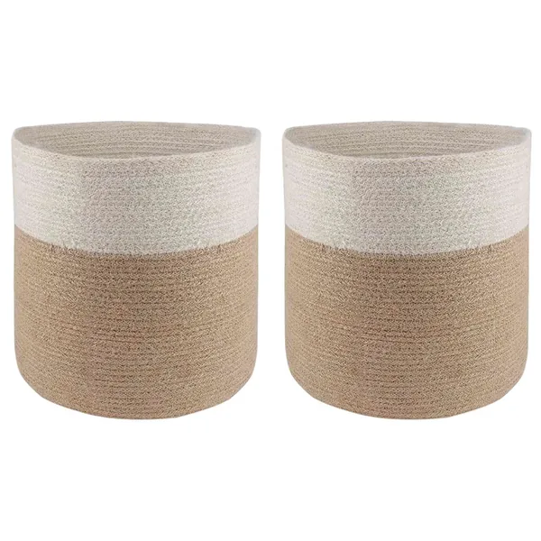 Ensemble de Pots à Plantes 2 pcs Naturel et Blanc Ø 28 x 28 cm
