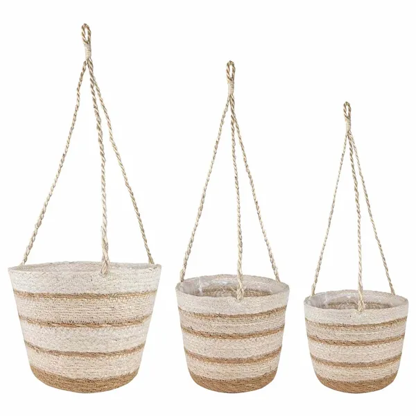 Paniers à plantes en herbe de mer 3 pcs Naturel, Blanc et Beige