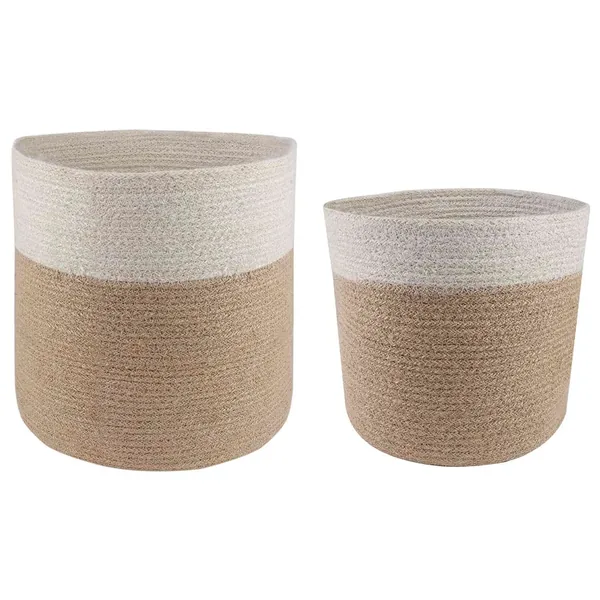 Ensemble de Pots à Plantes 2 pcs Naturel et Blanc Ø 28 x 28 cm