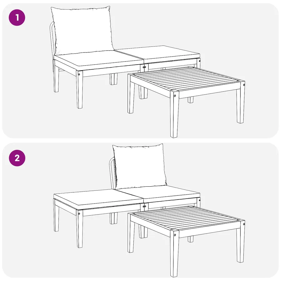 3 pcs Ensemble de salon de jardin avec coussins Naturel - 10
