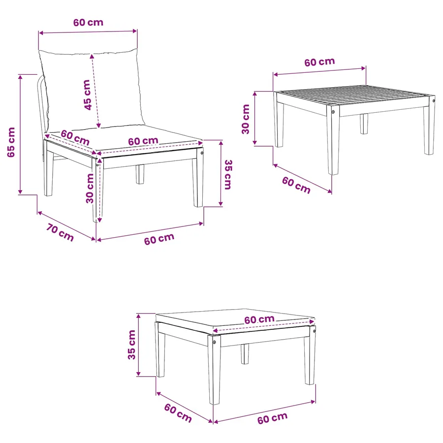 3 pcs Ensemble de salon de jardin avec coussins Naturel - 12