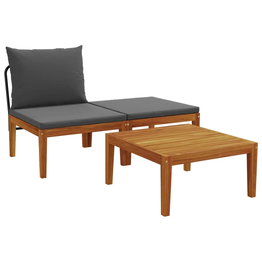 3 pcs Ensemble de salon de jardin avec coussins Naturel - 2