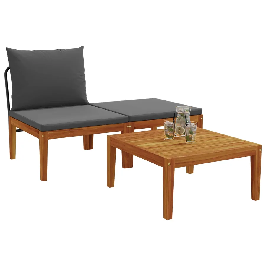 3 pcs Ensemble de salon de jardin avec coussins Naturel - 3