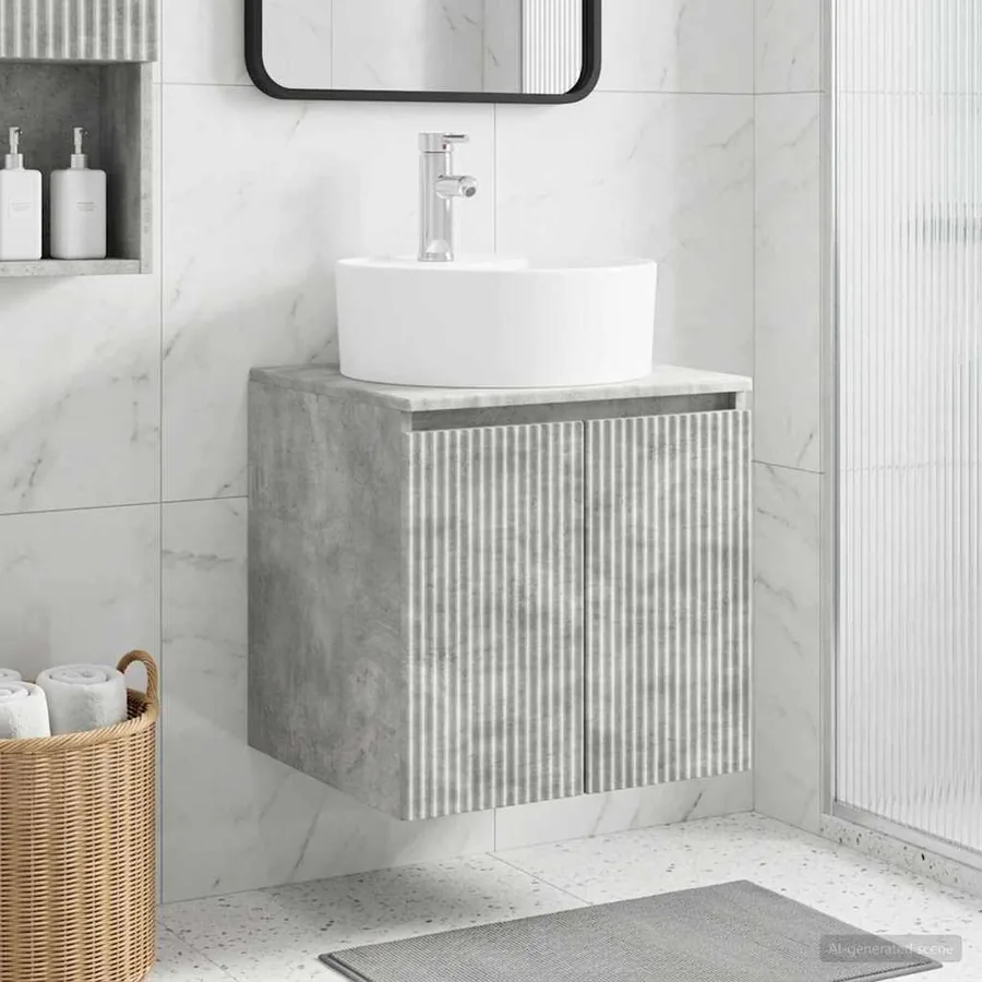 Vanité de lavabo mural Gris béton 49,5 x 44,5 x 65 cm