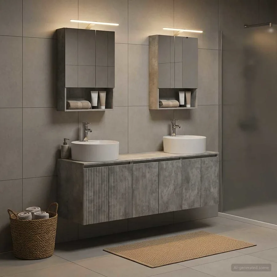 Ensemble d'armoire de salle de bain 5 pcs Gris béton