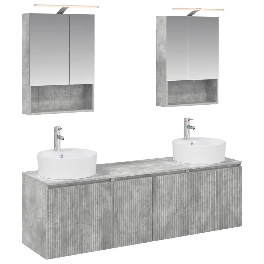 Ensemble d'armoire de salle de bain 5 pcs Gris béton - 2