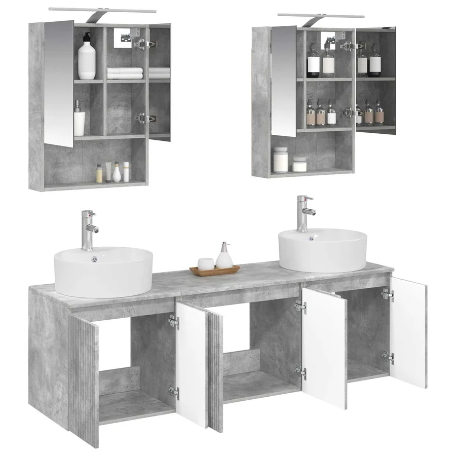 Ensemble d'armoire de salle de bain 5 pcs Gris béton - 3