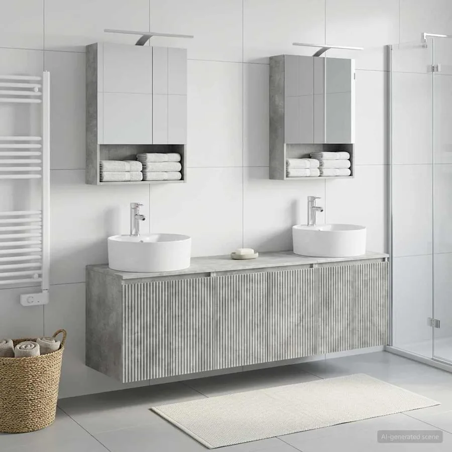 Ensemble d'armoire de salle de bain 5 pcs Gris béton - 4