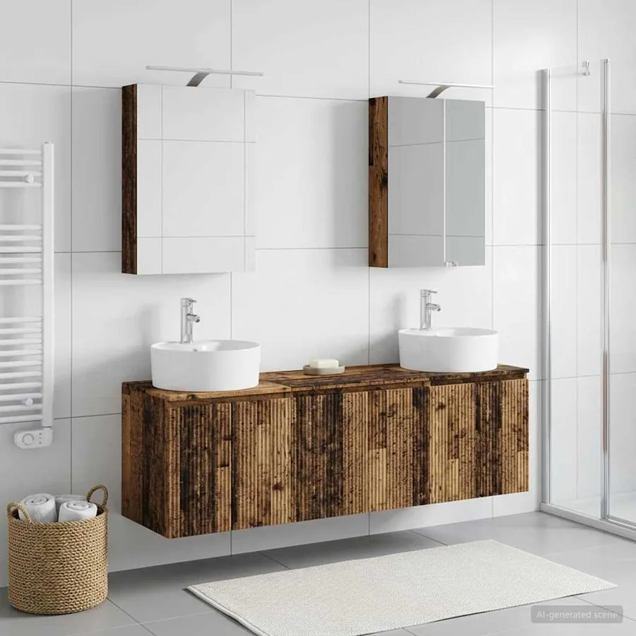 Ensemble d'armoire de salle de bain 5 pcs Bois ancien
