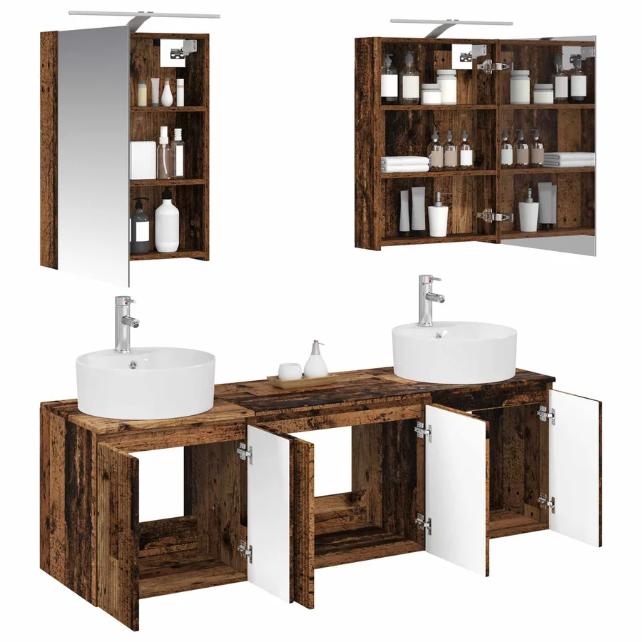 Ensemble d'armoire de salle de bain 5 pcs Bois ancien - 3
