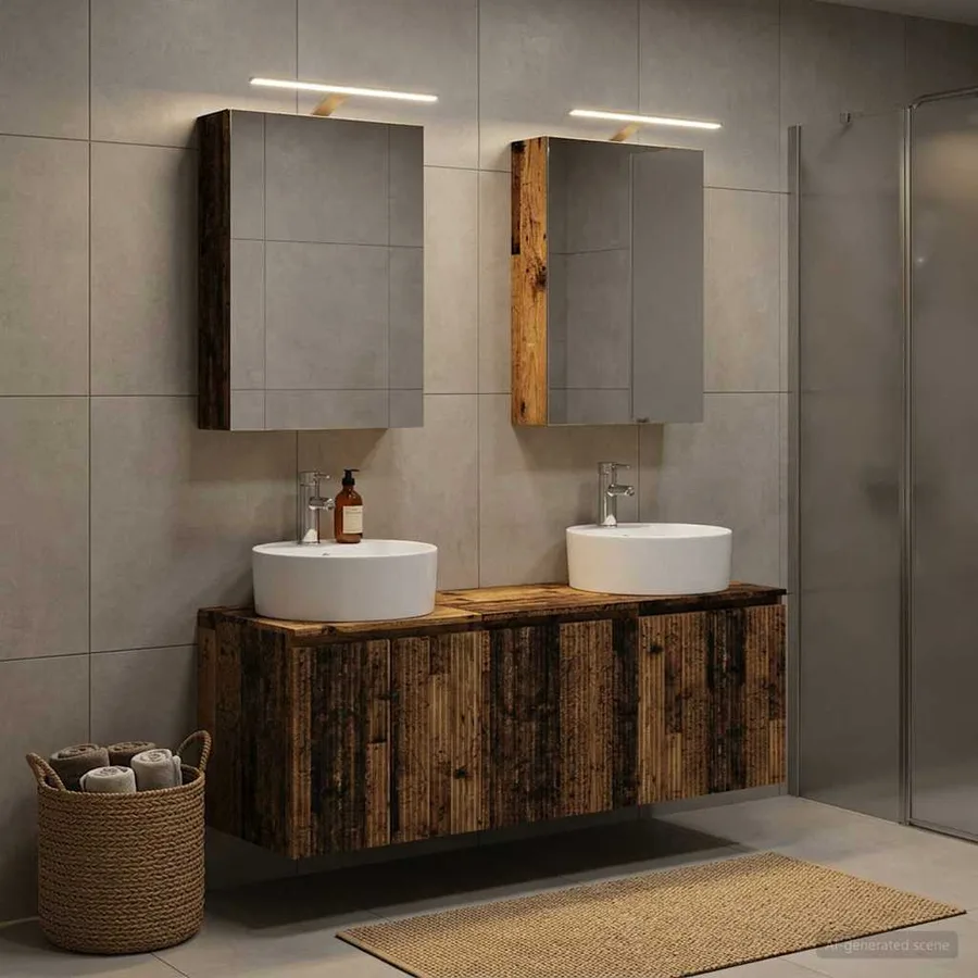 Ensemble d'armoire de salle de bain 5 pcs Bois ancien - 4