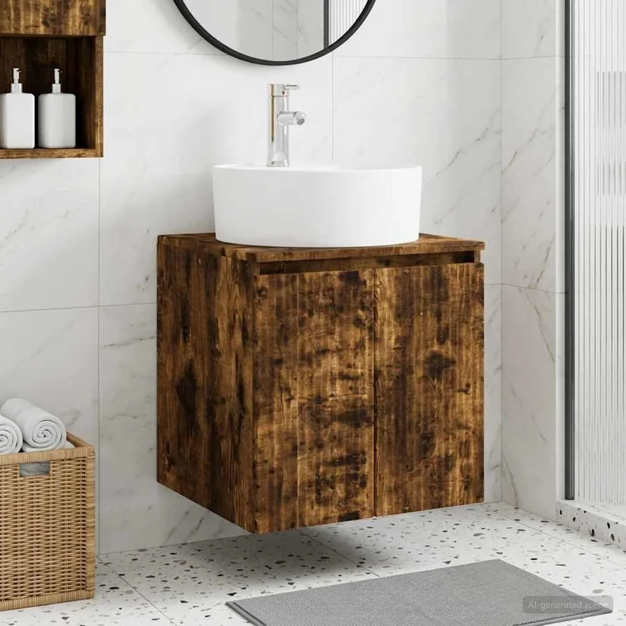 Vanité de lavabo mural Chêne fumé 49,5 x 44,5 x 65 cm