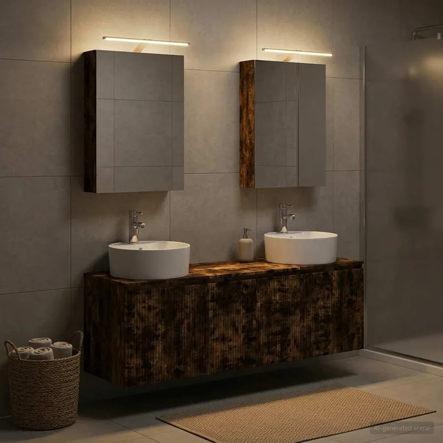 Ensemble d'armoire de salle de bain 5 pcs Chêne fumé