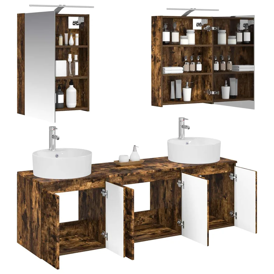Ensemble d'armoire de salle de bain 5 pcs Chêne fumé - 3