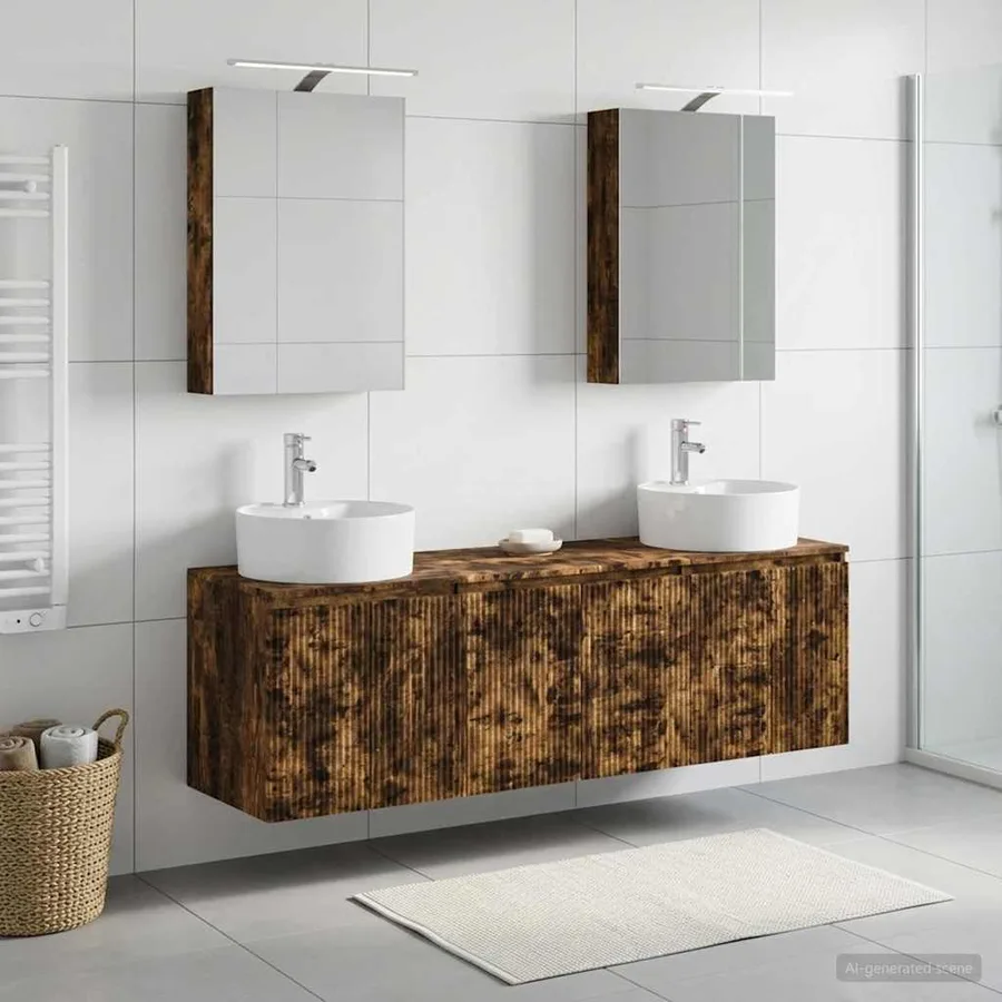 Ensemble d'armoire de salle de bain 5 pcs Chêne fumé - 4