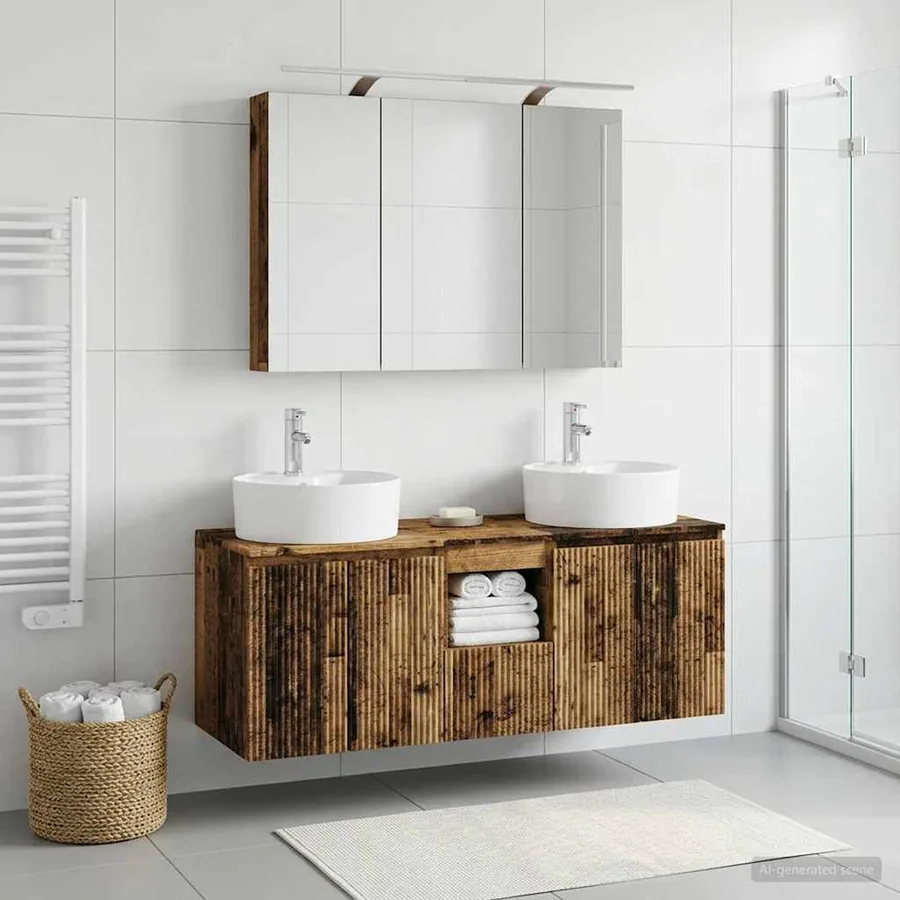 Ensemble d'armoire de salle de bain 4 pcs Bois ancien