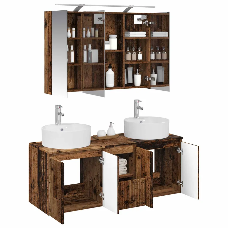 Ensemble d'armoire de salle de bain 4 pcs Bois ancien - 3